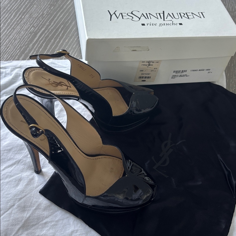 Yves Saint Laurent Glossy Black Slingback Heels